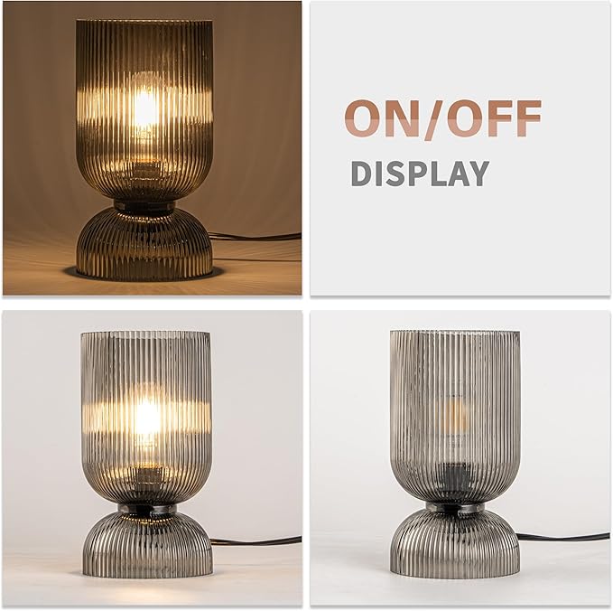 Modern Table Lamp,Glass Mid Century Lamp with Smoky Gray Glass Shade, Bedside Lamp with On/Off Switch, Minimalist Nightstand Lamp for Bedroom, Living Room, Office (Bulb not Included) - Bloomnest