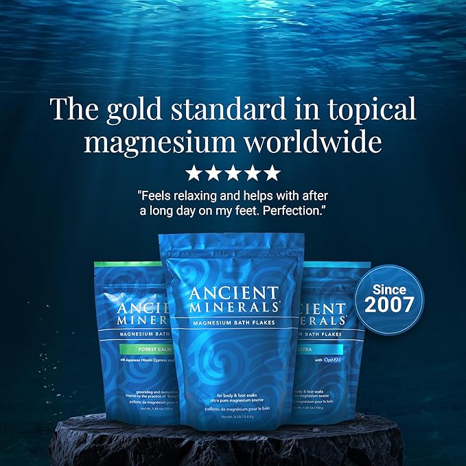 Ancient Minerals Magnesium Bath Flakes Forest Calm - Resealable Magnesium Bag of Zechstein Chloride Alternative to Epsom Bath Salt (1.65 lb) - Bloomnest