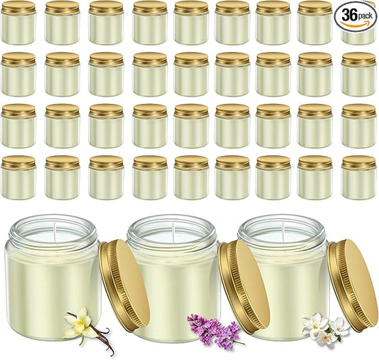 ACITHGL 36 Pcs 4oz Mini Mason Jar Candles Small Scented Candles Bulk Aromatherapy Ideal Souvenir Favors for Wedding Birthday Party (Vanilla, Lilac, Gardenia, Gold) - Bloomnest