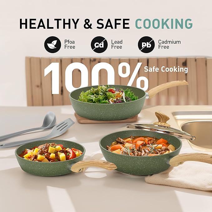 MAISON ARTS Pots and Pans Set Non Stick, 12 Piece Green Granite Kitchen Cookware Induction Compatible, Pot and Pan Sets for Cooking Nonstick - Bloomnest