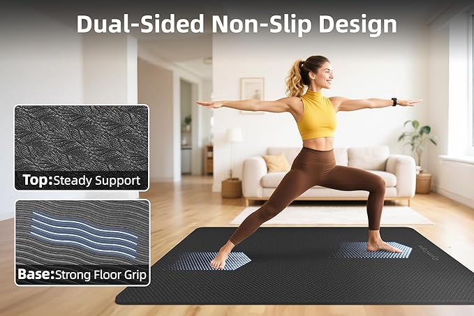 Thick TPE Yoga Mat 72"x48" - 6/8/10/12mm Extra Cushion for Joint Support & Comfort, Non-Slip Texture, Durable & Waterproof, Includes Bag, Strap & Towel for Home Workout, Pilates & Yoga