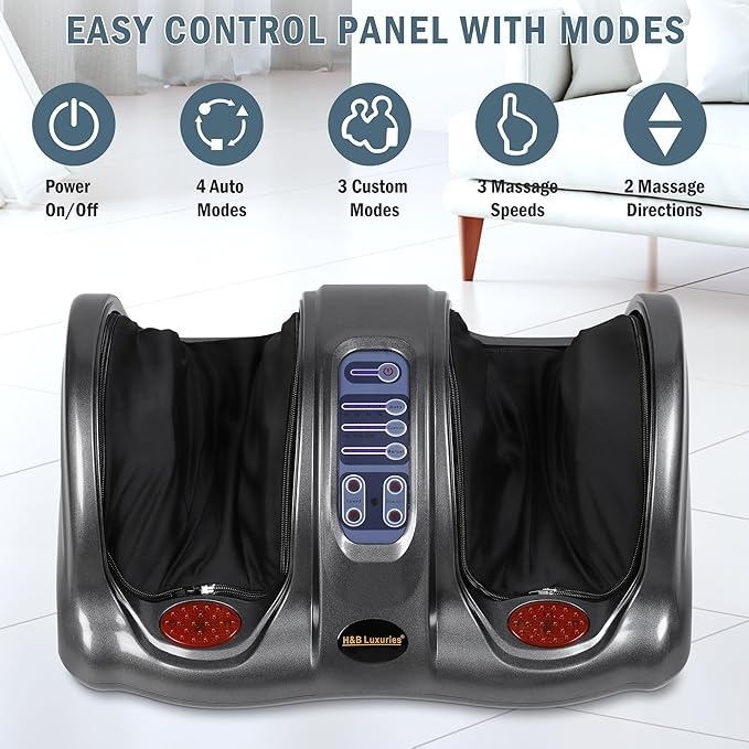 H&B Luxuries Shiatsu Foot Massager Machine with Remote Controller, Kneading and Rolling Home Massagers for Feet, Ankle, Calf, Leg, Ideal for Men, Women, Father, Mom Parents and The Elderly, Gray