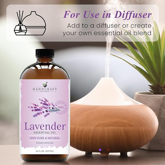 Handcraft Blends Lavender Essential Oil in Glass Bottle – Huge 16 Fl Oz – 100% Pure and Natural – Premium Grade Oil for Diffuser and Aromatherapy, Skin, Massage, Candle and Soap Making Fragrance - Bloomnest