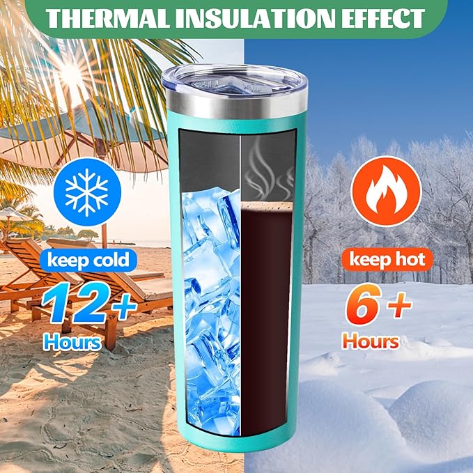 20 oz Skinny Tumbler with Lid and Straw,Stainless Steel Vacuum Insulated Tumbler Cup Double Wall Leak-proof Coffee Mug,Travel Thermal Water Tumbler for Home,Office,Outdoor(Teal,4) - Bloomnest