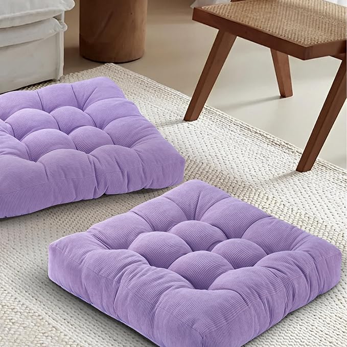 Floor Cushions for Adults Floor Pillows for Sitting Large Square Tufted Meditation Pillows Memory Foam 2 Pcs, 22" x 22", Purple - Bloomnest