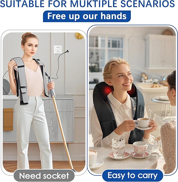 Joyset Cordless Neck Massager Shiatsu Neck and Back Massager with Heating Free Easy to Wash Cloth Cover for Shoulder Massage - Bloomnest