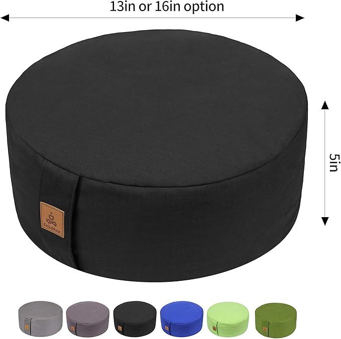 Zafu Buckwheat Meditation Cushion,D=13"/16" H=5.5",Round Zabuton Meditation Pillow,Yoga Bolster Kneeling Pillow Premium Yoga Pillow for Sitting on Floor Zippered Cotton Cover