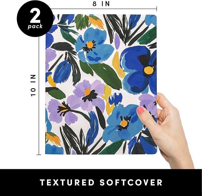 PAPERAGE Soft Cover Lined Journal Notebook, 2 Pack, (Blue Pansies), 100 Pages, Large 7.5 inches x 9.5 inches, College Ruled, Ideal for Note Taking & Travel Journal - Bloomnest
