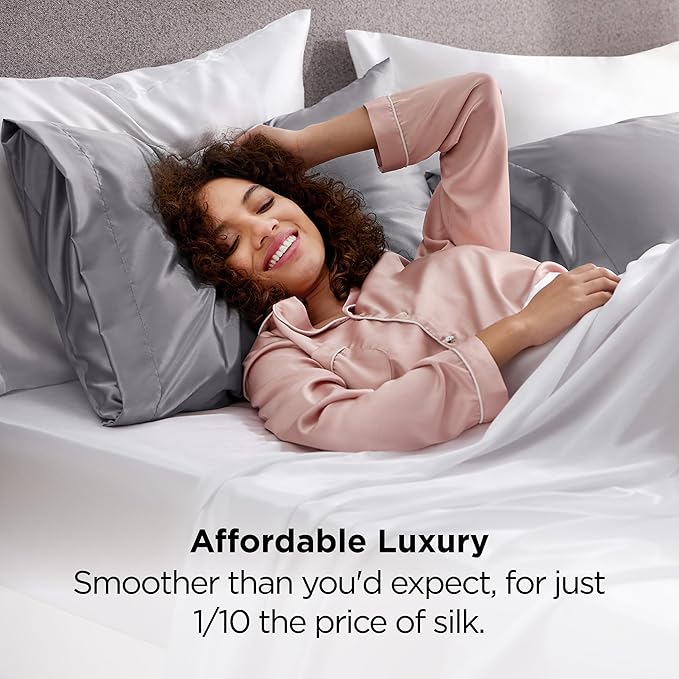 Bedsure Satin Pillowcases, Similar to Silk Pillowcase 2 Pack,Cooling Pillow Case for Sleeping Women with Envelope Closure, Gifts for Women Men, Dark Grey, Queen Size, 20x30 Inches, 2pcs - Bloomnest