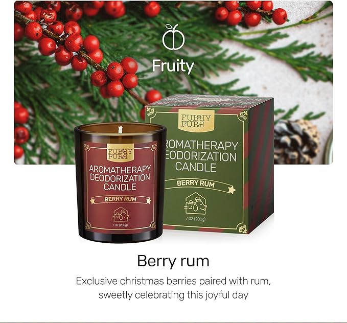 Odor Eliminating Candle, Berry Rum Scented Candle, Pet-Friendly Soy Candles for Christmas, 60 Hours, 7 oz - Bloomnest