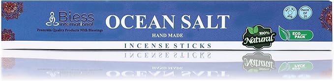 Bless-Ocean-Salt 100%-Natural-Handmade-Hand-Dipped-Incense-Sticks Organic-Chemicals-Charcoal-Free Purification-Relaxation-Positivity-Yoga-Meditation Best-Woods-Scent (25 Sticks (1.4 OZ)) BlessInternational
