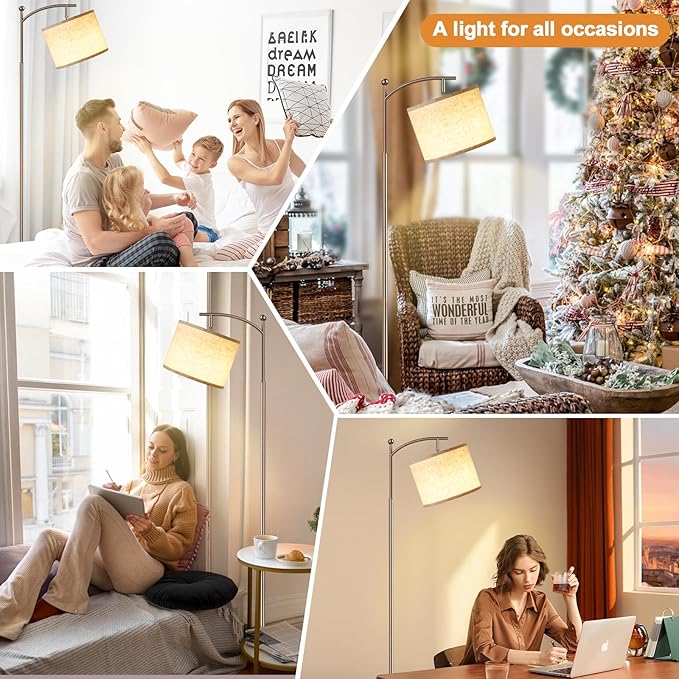 60" Floor Lamps with Remote Control & Bulb, Colors Temperature & Brightness Adjustable, Beige Shade & Brown Pole - Bloomnest
