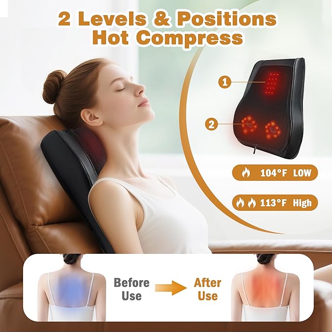 Joyset Back Massager with Heat,Neck Massager for Back Pain Deep Tissue,4D Kneading Shiatsu Lower Back Massage Pillow for Neck Shoulder Legs,Gifts for Mom,Dad,Women,Men - Bloomnest