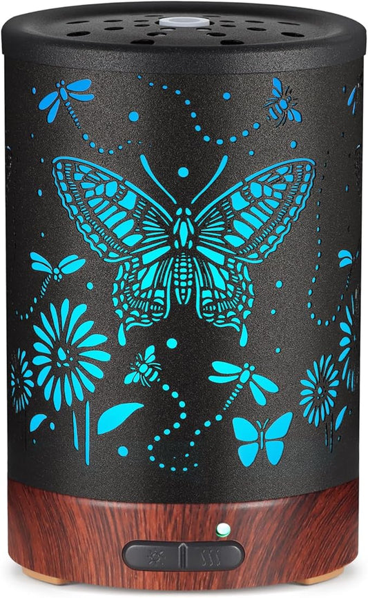 Metal Essential Oils Diffuser 150ML Christmas Aromatherapy Diffuser Cool Mist Humidifier with 7 Colors Lights Waterless Auto Off Air Diffusers as Gifts for Mom(Butterfly) - Bloomnest