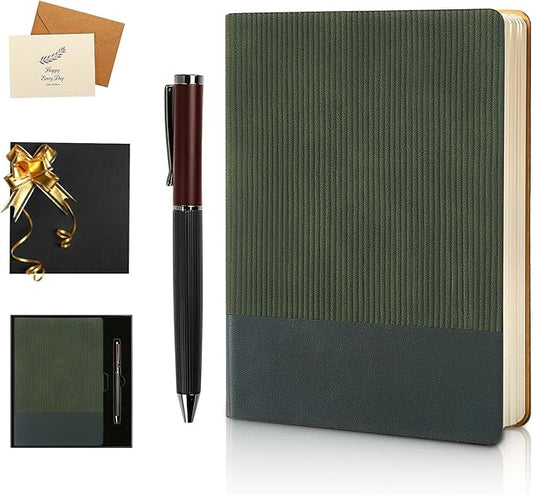TSFPapier A5 Lined Notebook with Pen & Gift Box 216 Pages PU Leather Journal for Women Men 100GSM Thick Paper College Ruled Notebook for Christmas Gifts, School,Travel,Business,Work,Home Writing (Dark Green) - Bloomnest
