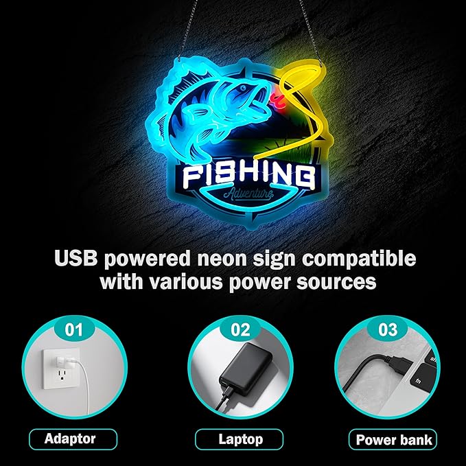 Fishing Neon Sign,Innovative Integral Forming Process,With Dimmable Switch For All Holiday Party and Home Decoration - Bloomnest