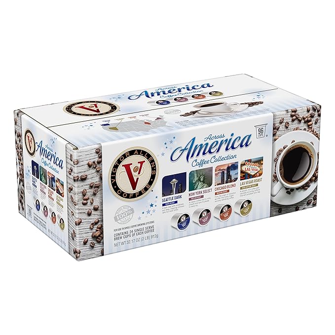 Victor Allen's Coffee Across America Variety Pack (Seattle Dark, New York Select, Chicago Blend, Las Vegas Roast), 96 Count, Single Serve Coffee Pods for Keurig K-Cup Brewers - Bloomnest