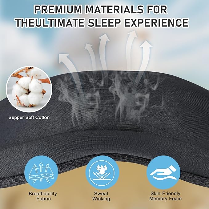White Noise Sleep Mask, Breathable 3D Soft Eye Mask with Earplugs for Side Sleepers, Blackout 3D Contoured Eye Cover with Adjustable Strap for Women Men, no Bluetooth, no APP(Black) - Bloomnest