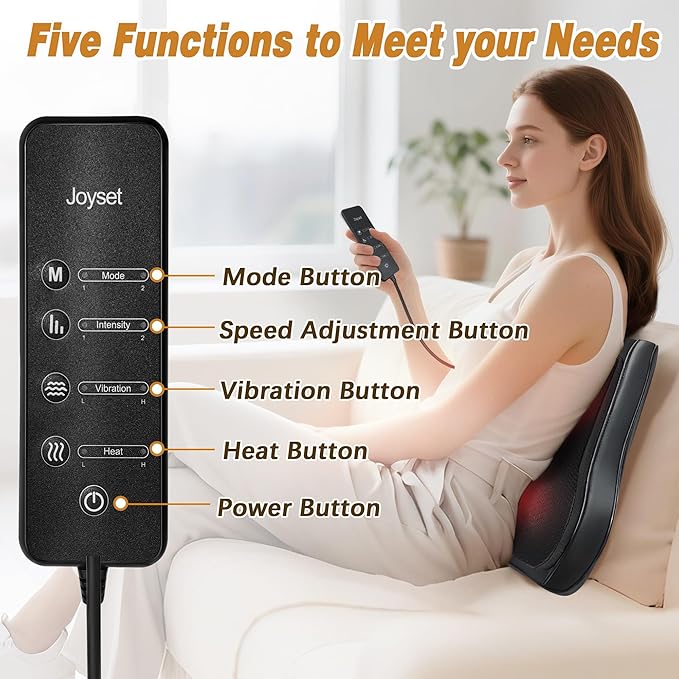 Joyset Back Massager with Heat,Neck Massager for Back Pain Deep Tissue,4D Kneading Shiatsu Lower Back Massage Pillow for Neck Shoulder Legs,Gifts for Mom,Dad,Women,Men - Bloomnest