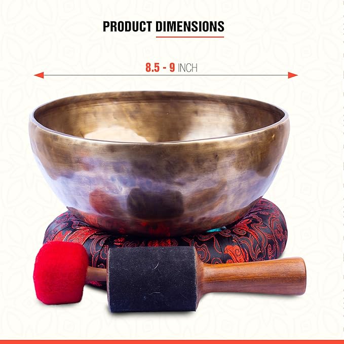 Himalayan Bazaar Large Tibetan Singing Bowl Set - 9" Master Healing Grade For Sound Bath Chakra 7 Metal Meditation Yoga For Home, Studios, and Wellness Use HimalayanBazaar
