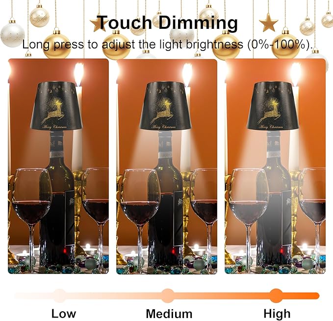 Wireless Bottle Lamp-Christmas Wine Bottle Lights with Touch Dimming,3 Color Temperatures Table Lamps, Rechargeable LED Lamp Shade for Home, Bar, Restaurants and Outdoor Use - Bloomnest