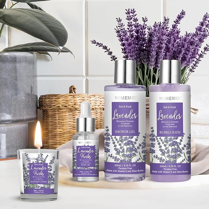Valentine's Day Gift for Women, Spa Gift Basket for Women, 8pcs Lavender Spa Kit Set with Body Wash, Bubble Bath, Scrub, Bath & Beauty Skin Care Gift Sets, Christmas Gifts Set for Women, Her, Mom - Bloomnest