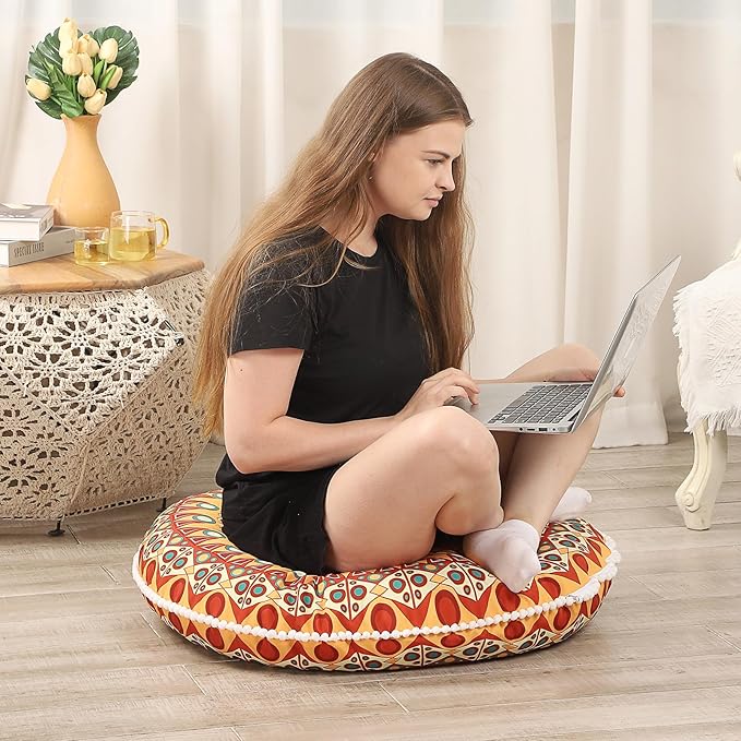 32 inches Meditation Floor Cushion for Adults, 2 Pack Round Large Thick Floor Pillow, Memory Foam Filling, Orange - Bloomnest