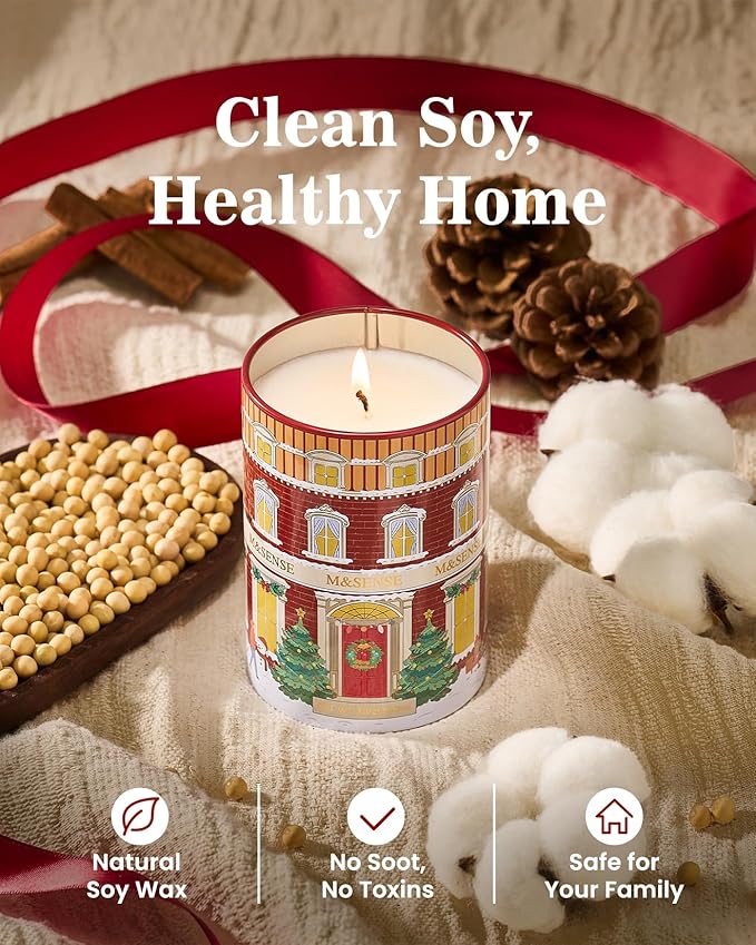 M&SENSE Spicy Mulled Wine Christmas Candles, Warm Apple Cider Holiday Scented Candle for Festival Ambiance, Winter Christmas Gifts for Women Men, Soy Wax 11.3oz 70 Hour Long Lasting Clean Burn - Bloomnest