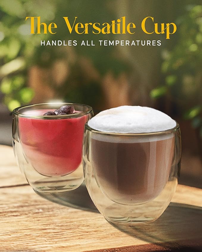 Kitchables Double Wall Glass Coffee Mugs Set of 4, 8oz - Insulated Clear Glass Coffee Mugs for Cappuccino, Latte, Tea, Espresso - Latte Cup - Tazas Para Cafe - Bloomnest