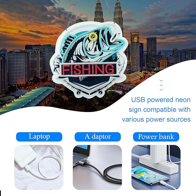 13x13 inch Fishing Neon Sign Art Wall Lights for Beer Bar Club Bedroom Hotel Pub Cafe Wedding Birthday Party Gifts - Bloomnest