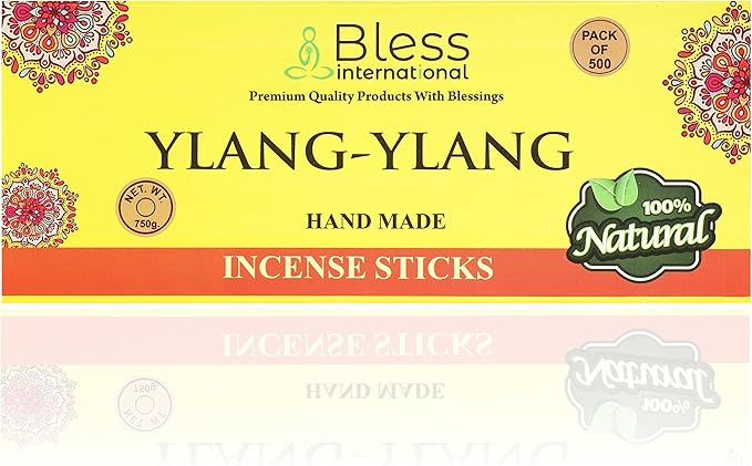 Bless-YLANG-YLANG 100%-Natural-Handmade-Hand-Dipped-Incense-Sticks Organic-Chemicals-Charcoal-Free Purification-Relaxation-Positivity-Yoga-Meditation Best-Woods-Scent (500 Sticks(26 OZ)) BlessInternational
