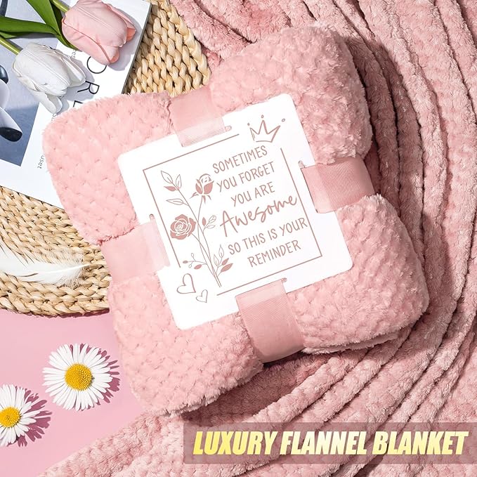 Birthday Gifts for Women Self Care Get Well Soon Gifts, Rose Relaxing Spa Kit Bath Gift Basket Care Package w/ Flannel Blanket 40 OZ Tumbler, Valentines Day Gift for Her Wife Mom Girlfriend Sister