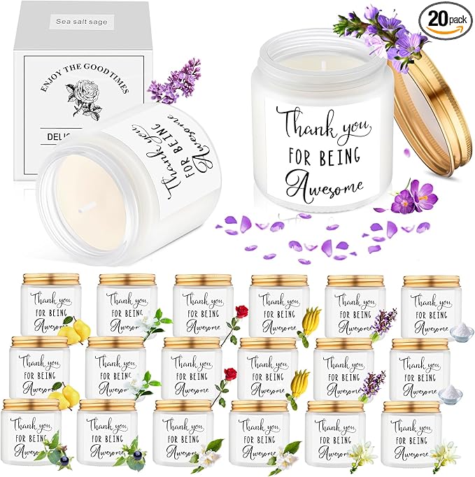 MTLEE 20 Pcs Thank You Gifts Candles 3.5 oz Employee Appreciation Inspirational Scented Soy Wax Candle Thank You Gift Christmas Gifts for Coworker Women Volunteer Teacher(Thank You,White) - Bloomnest