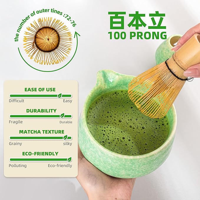 TEANAGOO Matcha Whisk Set,7 Pcs Matcha Set Green,Ceremony Matcha Kit,Matcha Tea Set for Making Latte,Ceramic Bowl(chawan) whith Spout and Whisk,Gift for Matcha Lovers - Bloomnest