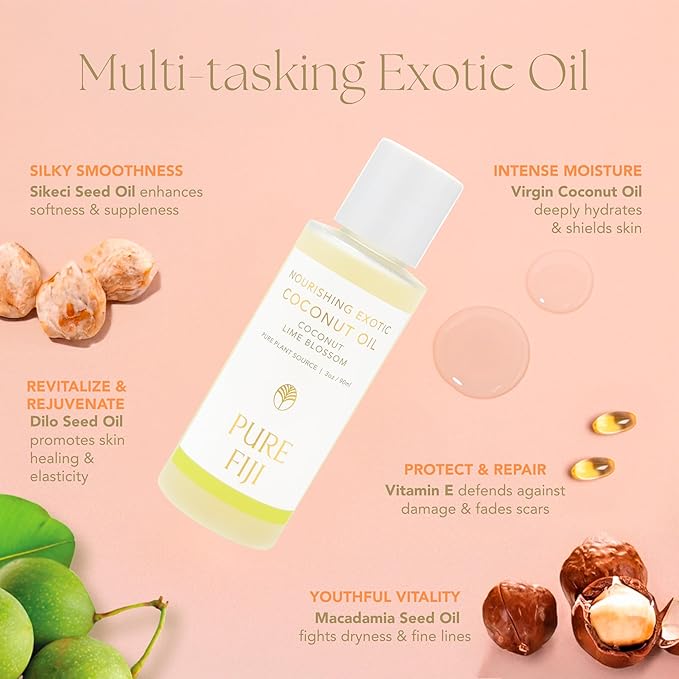 PURE FIJI Travel Size Nourishing Exotic Coconut Oil, Coconut Lime Blossom (3oz/90ml)