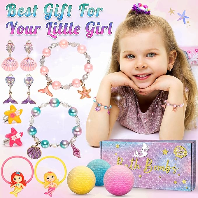 8 Packs Mermaid Bath Bombs for Kids Girls, Bubble Bath Bomb Kit with Surprise Toys Inside, Bath Toys for Kids Aged 4-8, Ideal Birthday Christmas Gifts Stocking Stuffers for Girls 3 4 5 6 - Bloomnest
