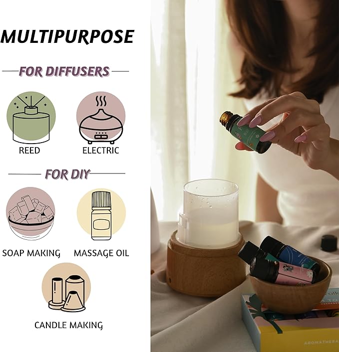 Folkulture Fragrance Oils for Diffuser | Set of 6 Essential Oils Set for Diffusers for Home | Diffuser Oil Scents - Lavender, Palo Santo, Rose Geranium, Lemongrass, Ocean Salt | Lotus Gift Box Set - Bloomnest