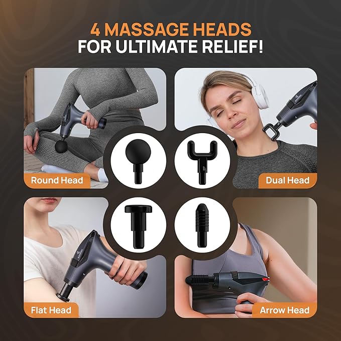 Massage Gun Deep Tissue with Muscle Massager Belt for Relaxation with Extended Handle 3-In-1 Back Massager for Pain Relief, 12 Speed Levels & 4 Replaceable Heads for Athletes, Gym Recovery and Seniors - Bloomnest