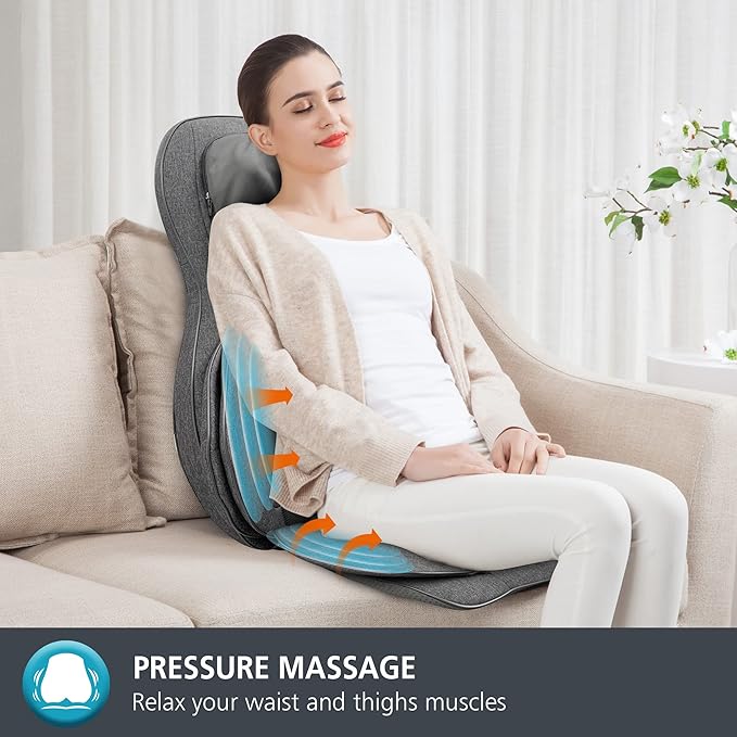 COMFIER Neck Back Massager with Heat, Compression 2D/3D Shiatsu Massager Chair Pad, Multiple Settings Massage Seat for Full Body Office Home Use - Bloomnest