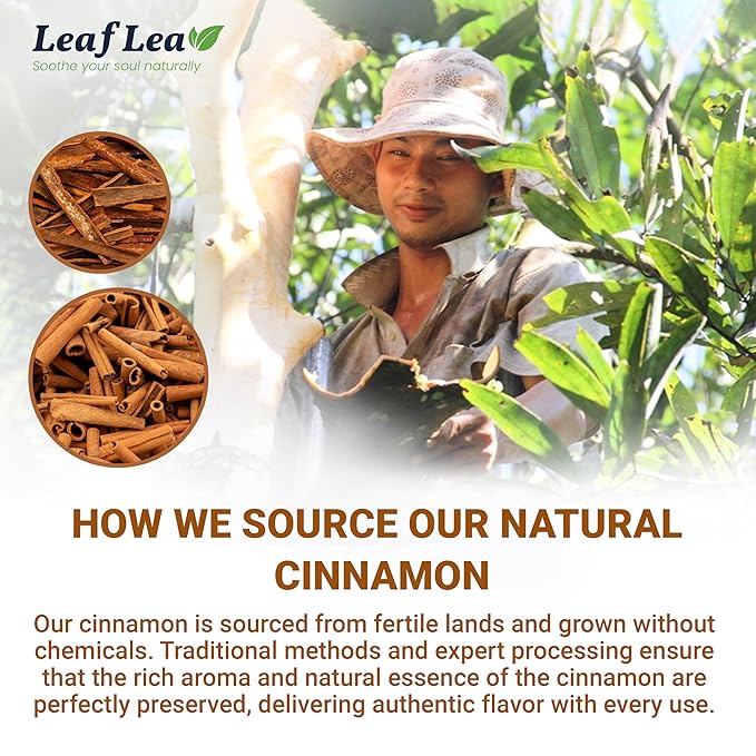 LeafLea 40 Cinnamon Tea Bags, 100% Natural Ground Cinnamon Stick Herbal Tea, Spiced and Warming Flavor for Relaxation, Caffeine-Free, Sugar-Free, Non-GMO, Vegan - Bloomnest