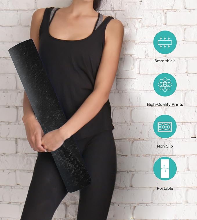 Non Slip Yoga Mat TPE Workout Mat for Men Women, Thick Workout Mat with Carrying Strap, Fitness Mats for Exercise, Yoga, Fitness, Pilates, Floor Workouts (72" x 24" x 6mm) - Bloomnest