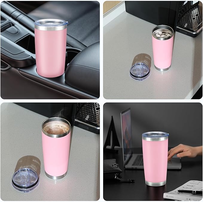 OMTech 20oz Tumblers Bulk, 12pc Stainless Steel Tumbler Set with Lid & Straw, Double Wall Vacuum Insulated Mug for Laser Engraver, Travel Coffee Mug for Hot & Cold Drinks, Pink Powder Coated Cup - Bloomnest