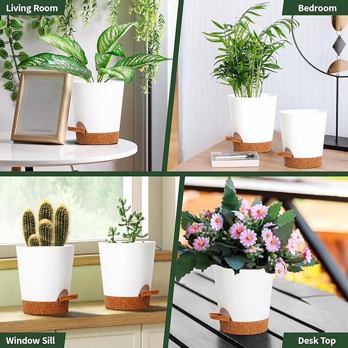 4 inch Small Plant Pots for Outdoor Indoor Plants, 10 Pack Planters with Drainage Holes and Tray, Small Self Watering Pots for Succulent,Cactus, Aloe and Other Plants. (White) - Bloomnest