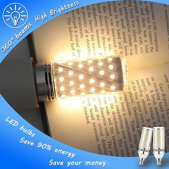 E12 100W Equivalent Led Candelabra Bulbs, E12 12W Led Candle Light Bulbs T6 C7 1200lm, 2700k Soft Warm White E12 Base Chandelier Pendant Ceiling Fan Bulbs, Non-Dimmable, 4Pack - Bloomnest
