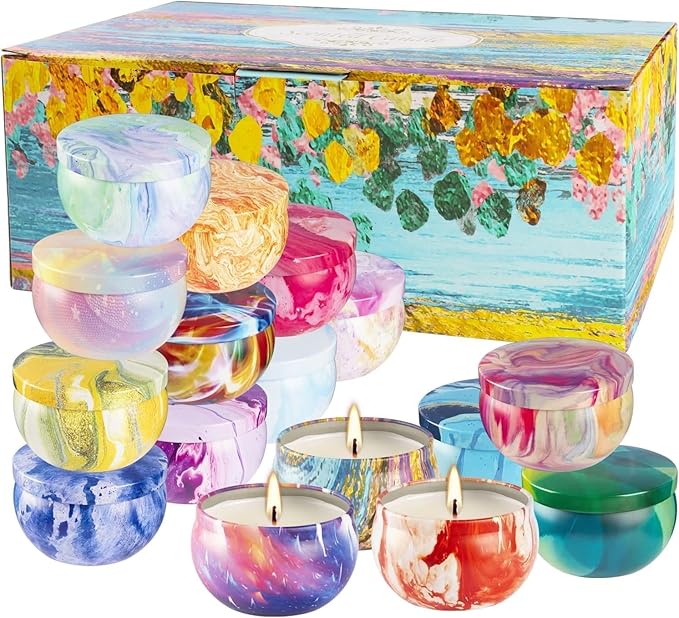 16 Pack Scented Candles Gift Set - 2.5oz Strong Fragrance Natural Soy Wax Candles in Portable Travel Tin Jars - Perfect for Home Decoration and Gifting - Bloomnest