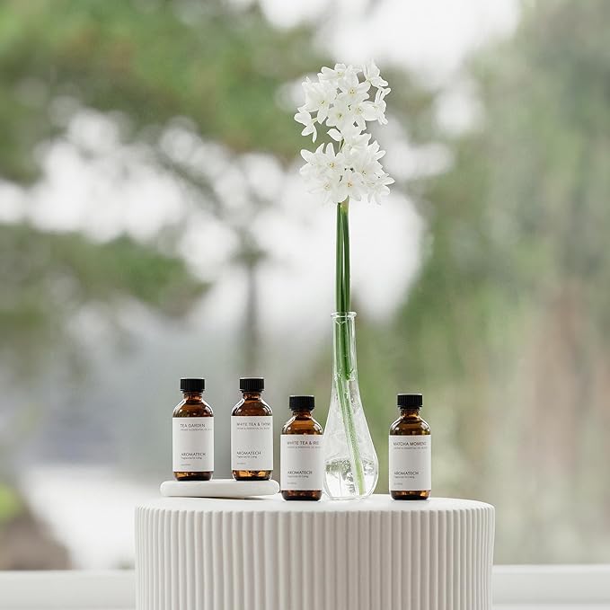 AromaTech The Tea Collection Set | Gift Set of Aroma Diffuser Essential Oils Blend of Matcha Moment, Tea Garden, White Tea & Iris and White Tea & Thyme - 10 Milliliter - Bloomnest