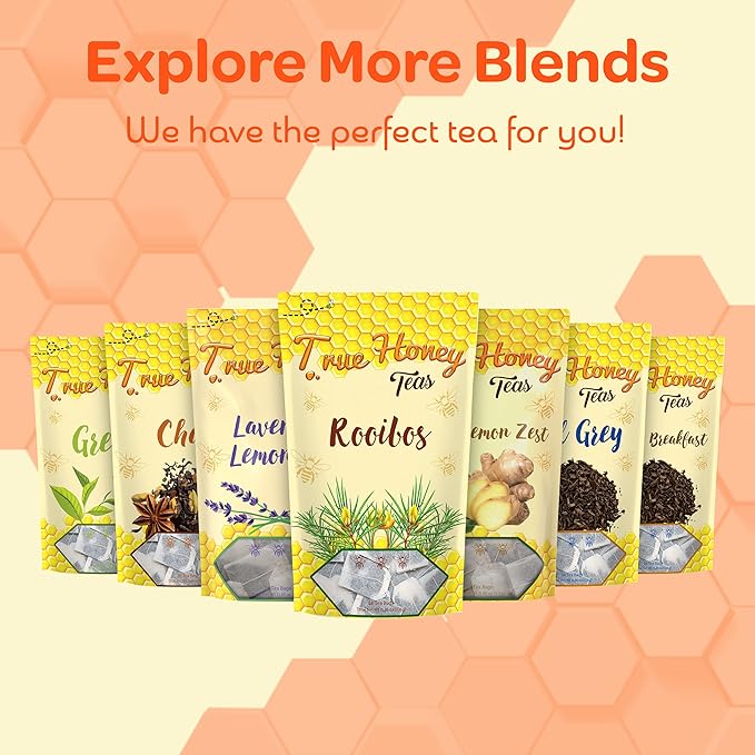 True Honey Rooibos Tea Bags - Honey Crystals Blended in Every Sachet - Decaf Red Rooibos Tea - All Natural Organic Herbal Caffeine Free Tea Bag 24 Count - Bloomnest