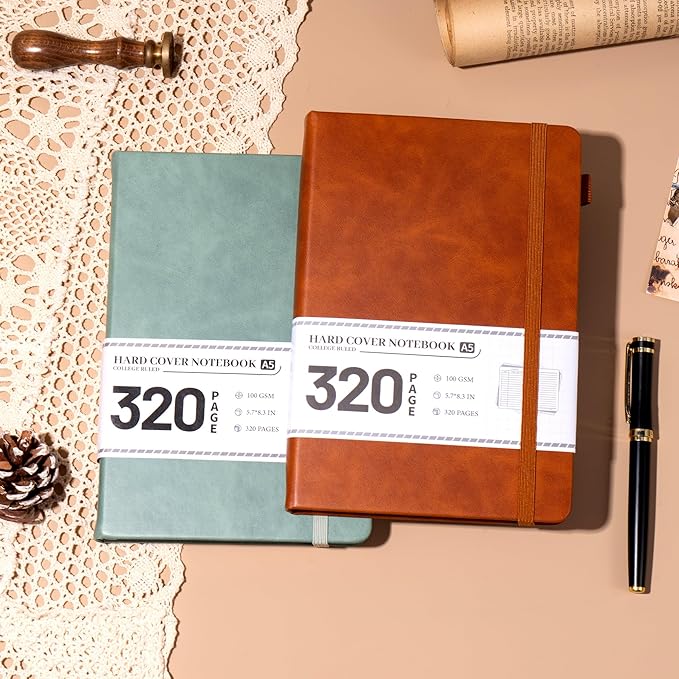 CAGIE 2 Pack Journals for Men Women- Journaling Notebooks Journals Leather for Writing Work Diary A5 Hardcover Thick - Bloomnest