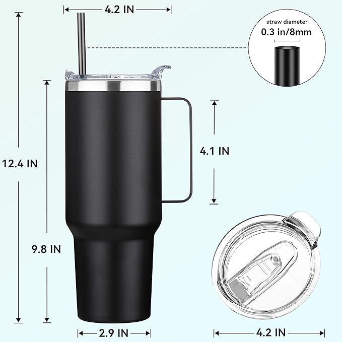 HASLE OUTFITTERS 40 oz Stainless Steel Tumbler with Handle, Vacuum Insulated Tumblers Bulk, Reusable Double Wall Travel Coffee Mug, Durable Powder Coated Water Bottles(Black, 4) - Bloomnest