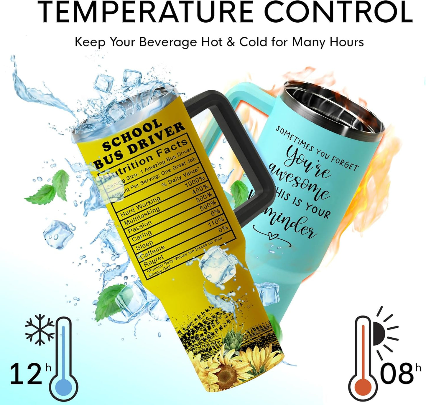 Bus Driver Appreciation Gifts for Men Women, School Bus Driver 40oz Tumbler with Handle and Straw